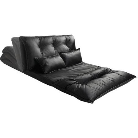 Merax PU Leather Foldable Floor Sofa/Bed With Two Pillows, Black